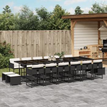 ARDEBO.de - 17-tlg. Garten-Essgruppe mit Kissen Schwarz Poly Rattan