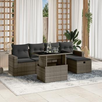 ARDEBO.de - 6-tlg. Garten-Sofagarnitur mit Kissen Grau Poly Rattan