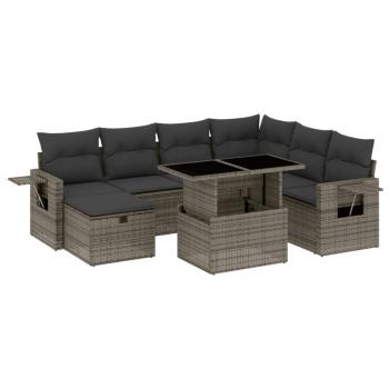 8-tlg. Garten-Sofagarnitur mit Kissen Grau Poly Rattan