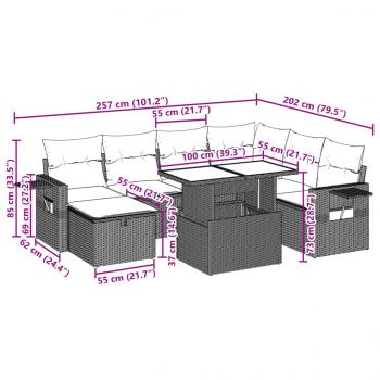 8-tlg. Garten-Sofagarnitur mit Kissen Grau Poly Rattan