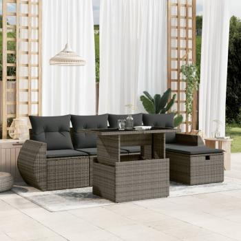 ARDEBO.de - 6-tlg. Garten-Sofagarnitur mit Kissen Grau Poly Rattan