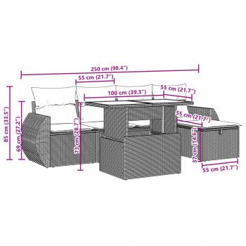 6-tlg. Garten-Sofagarnitur mit Kissen Grau Poly Rattan