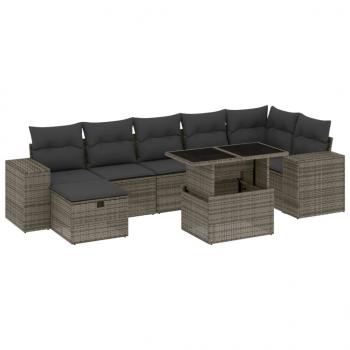 8-tlg. Garten-Sofagarnitur mit Kissen Grau Poly Rattan