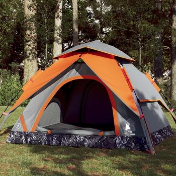 ARDEBO.de - Kuppel-Campingzelt 3 Personen Grau und Orange Quick Release