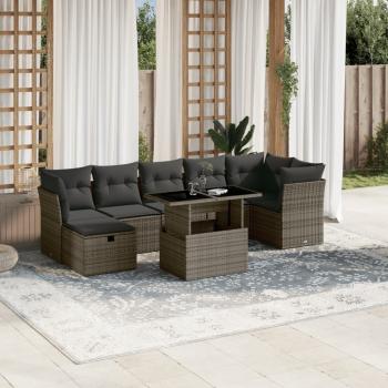 ARDEBO.de - 8-tlg. Garten-Sofagarnitur mit Kissen Grau Poly Rattan