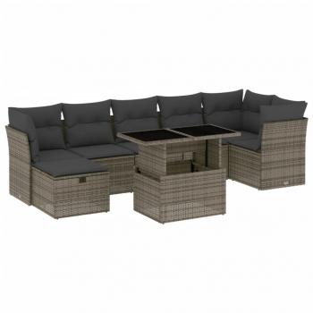 8-tlg. Garten-Sofagarnitur mit Kissen Grau Poly Rattan