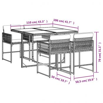 5-tlg. Garten-Essgruppe mit Kissen Grau Poly Rattan