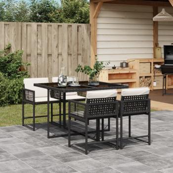 ARDEBO.de - 5-tlg. Garten-Essgruppe mit Kissen Schwarz Poly Rattan