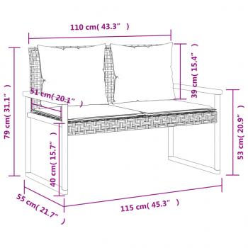 Gartenbank mit Kissen Schwarz Poly Rattan Akazienholz