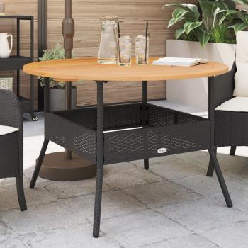 ARDEBO.de - Gartentisch mit Holzplatte Schwarz Ø110x71 cm Poly Rattan