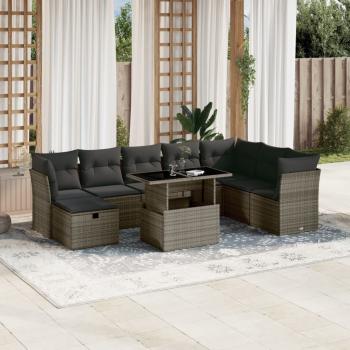 ARDEBO.de - 9-tlg. Garten-Sofagarnitur mit Kissen Grau Poly Rattan