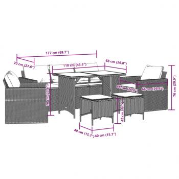 6-tlg. Garten-Sofagarnitur mit Kissen Grau Poly Rattan