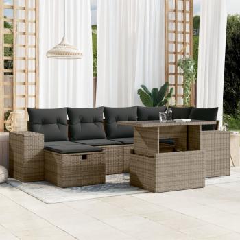 ARDEBO.de - 7-tlg. Garten-Sofagarnitur mit Kissen Grau Poly Rattan