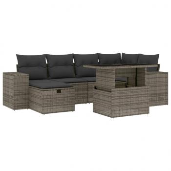 7-tlg. Garten-Sofagarnitur mit Kissen Grau Poly Rattan