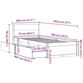 Massivholzbett ohne Matratze 75x190 cm Kiefernholz