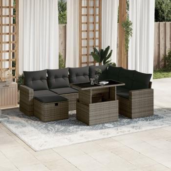 ARDEBO.de - 8-tlg. Garten-Sofagarnitur mit Kissen Grau Poly Rattan