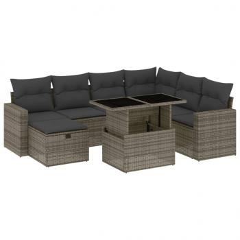 8-tlg. Garten-Sofagarnitur mit Kissen Grau Poly Rattan