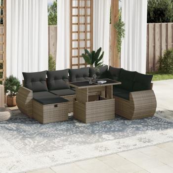 ARDEBO.de - 8-tlg. Garten-Sofagarnitur mit Kissen Grau Poly Rattan