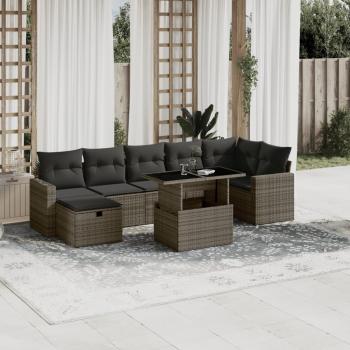 ARDEBO.de - 8-tlg. Garten-Sofagarnitur mit Kissen Grau Poly Rattan