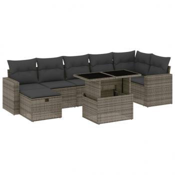 8-tlg. Garten-Sofagarnitur mit Kissen Grau Poly Rattan