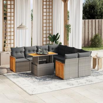 ARDEBO.de - 9-tlg. Garten-Sofagarnitur mit Kissen Grau Poly Rattan