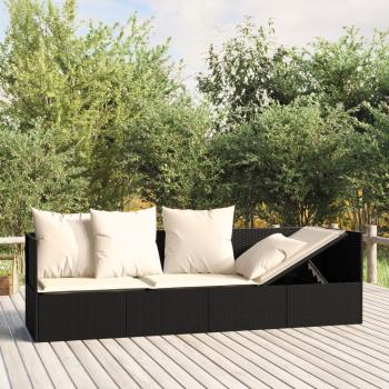 ARDEBO.de - Outdoor-Loungebett mit Kissen Schwarz Poly Rattan