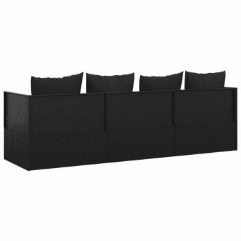 Outdoor-Loungebett mit Kissen Schwarz Poly Rattan