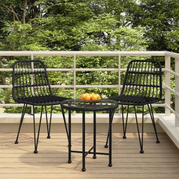 ARDEBO.de - 3-tlg. Garten-Essgruppe Schwarz Poly Rattan