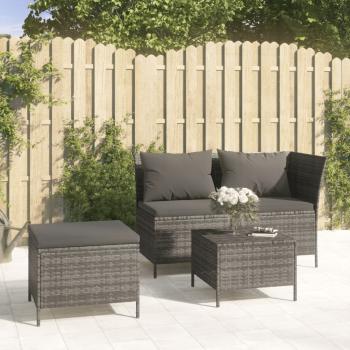 ARDEBO.de - 3-tlg. Garten-Lounge-Set mit Kissen Grau Poly Rattan