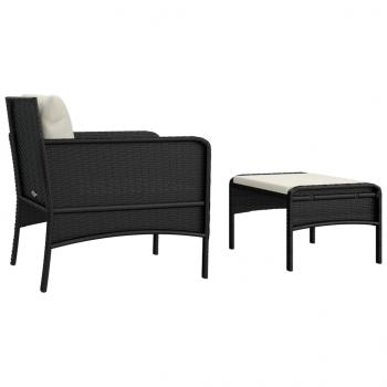 2-tlg. Garten-Lounge-Set mit Kissen Schwarz Poly Rattan