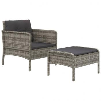 2-tlg. Garten-Lounge-Set mit Kissen Grau Poly Rattan