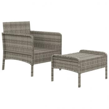 2-tlg. Garten-Lounge-Set mit Kissen Grau Poly Rattan