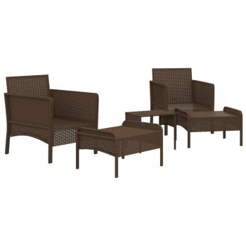 5-tlg. Garten-Lounge-Set mit Kissen Braun Poly Rattan