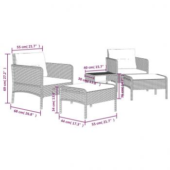 5-tlg. Garten-Lounge-Set mit Kissen Braun Poly Rattan