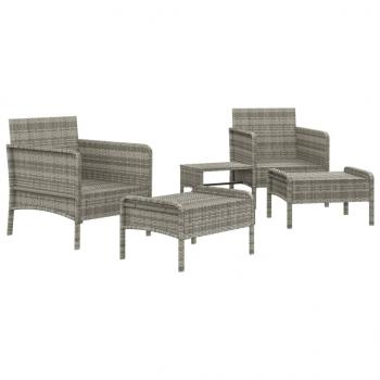 5-tlg. Garten-Lounge-Set mit Kissen Grau Poly Rattan