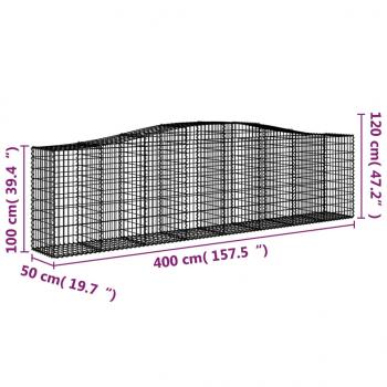 Gabione mit Hochbogen 400x50x100/120 cm Verzinktes Eisen