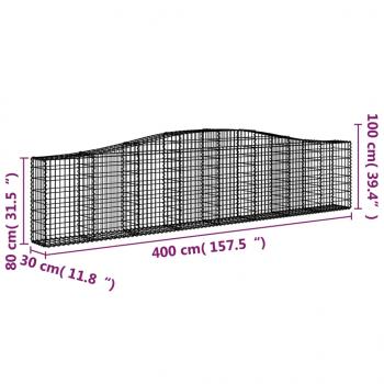 Gabione mit Hochbogen 400x30x80/100 cm Verzinktes Eisen