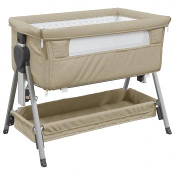 Babybett mit Matratze Taupe Leinenstoff