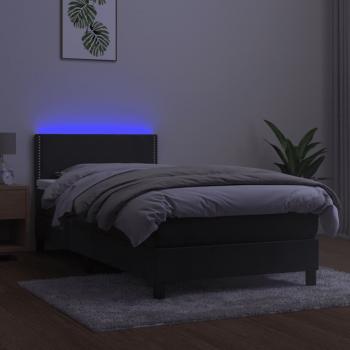 Boxspringbett mit Matratze & LED Dunkelgrau 90x190 cm Samt