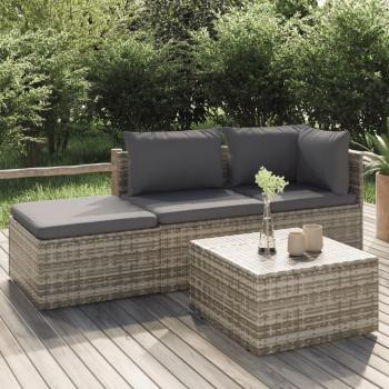 ARDEBO.de - 4-tlg. Garten-Lounge-Set mit Kissen Grau Poly Rattan