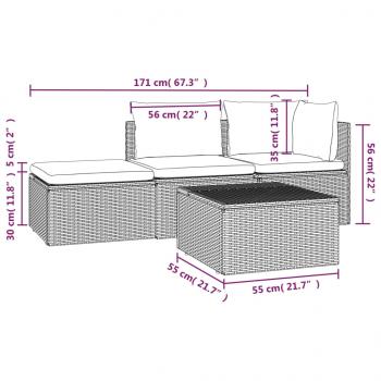 4-tlg. Garten-Lounge-Set mit Kissen Grau Poly Rattan