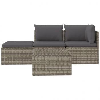 4-tlg. Garten-Lounge-Set mit Kissen Grau Poly Rattan