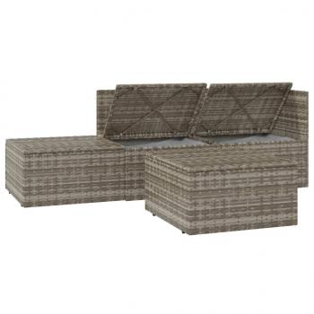 4-tlg. Garten-Lounge-Set mit Kissen Grau Poly Rattan