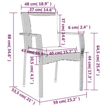 Gartenstühle mit Kissen 2 Stk. Poly Rattan Grau