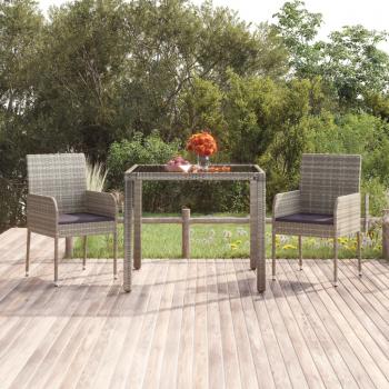 ARDEBO.de - Gartentisch mit Glasplatte Grau 90x90x75 cm Poly Rattan