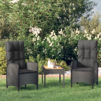 ARDEBO.de - 3-tlg. Garten-Lounge-Set mit Kissen Schwarz Poly Rattan