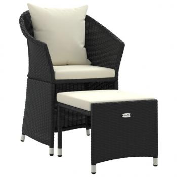 2-tlg. Garten-Lounge-Set mit Kissen Schwarz Poly Rattan