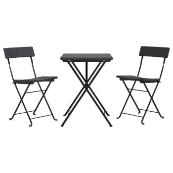 3-tlg. Bistro-Set Klappbar Schwarz Poly Rattan