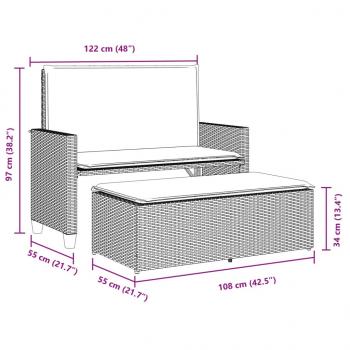 Gartenbank mit Kissen und Hocker Grau Poly Rattan