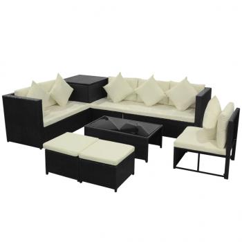 8-tlg. Garten-Lounge-Set mit Kissen Poly Rattan Schwarz